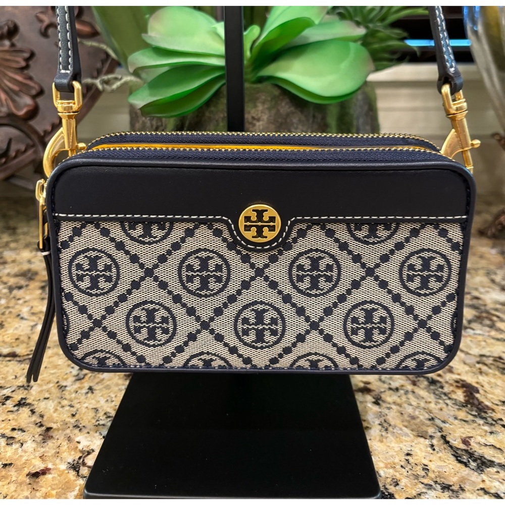 TORY BURCH T Monogram Jacquard Double Zip Mini Bag